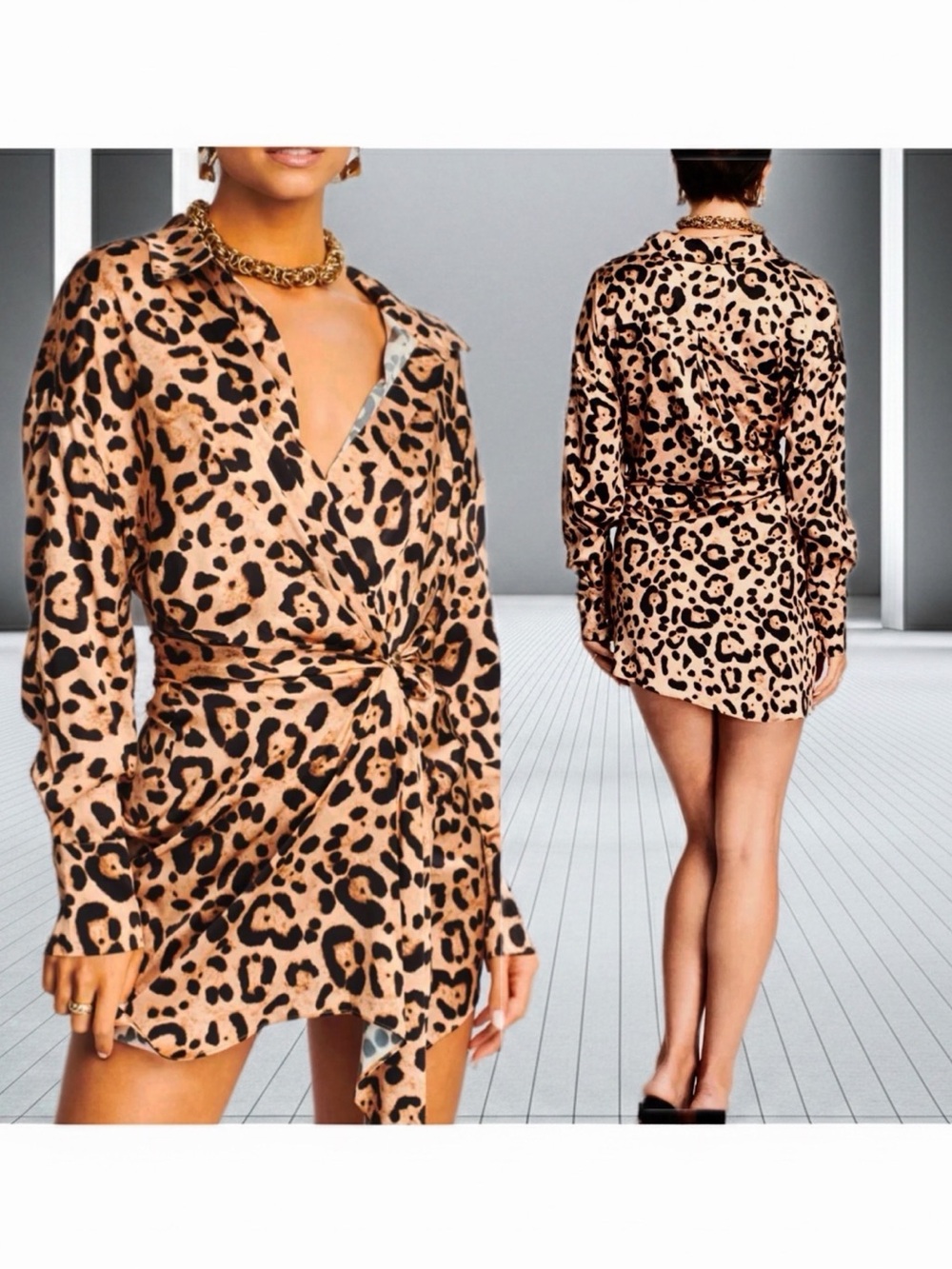 SER.O.YA Silk Leopard Print Wrap Mini Dress Size Small NWT